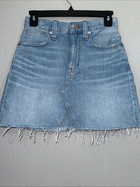 Madewell Light Blue Denim Frayed Hem Mini Skirt